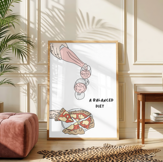 A Balanced Diet Pizza & Wine Print