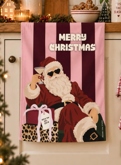 Hand Drawn Santa Tea Towel