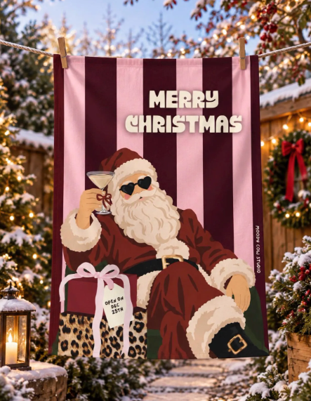 Hand Drawn Santa Tea Towel