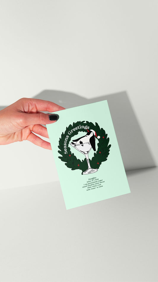 Penguin Mojito Cocktail Christmas Card